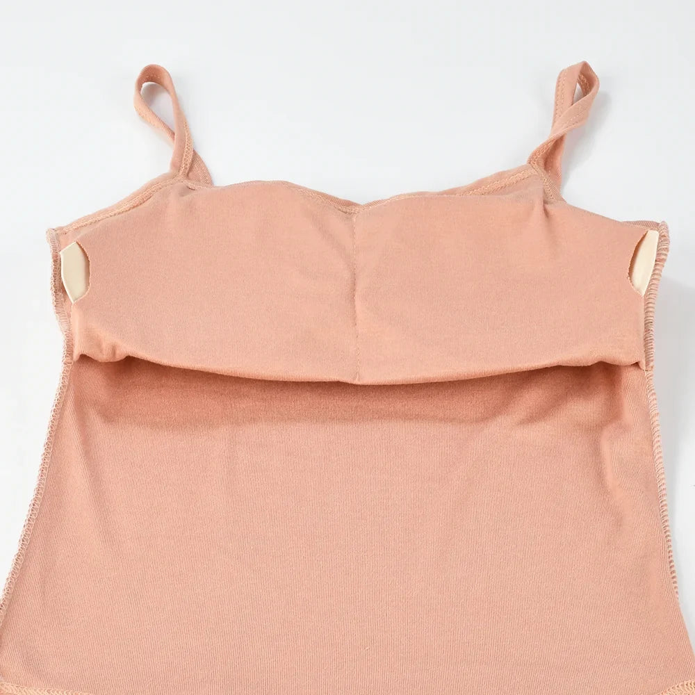 Sexy Summer Sleeveless T-Shirt  Spaghetti Strap Cropped Tank Top with Built-in Bra Fashion Solid Color Sporty Camisole
