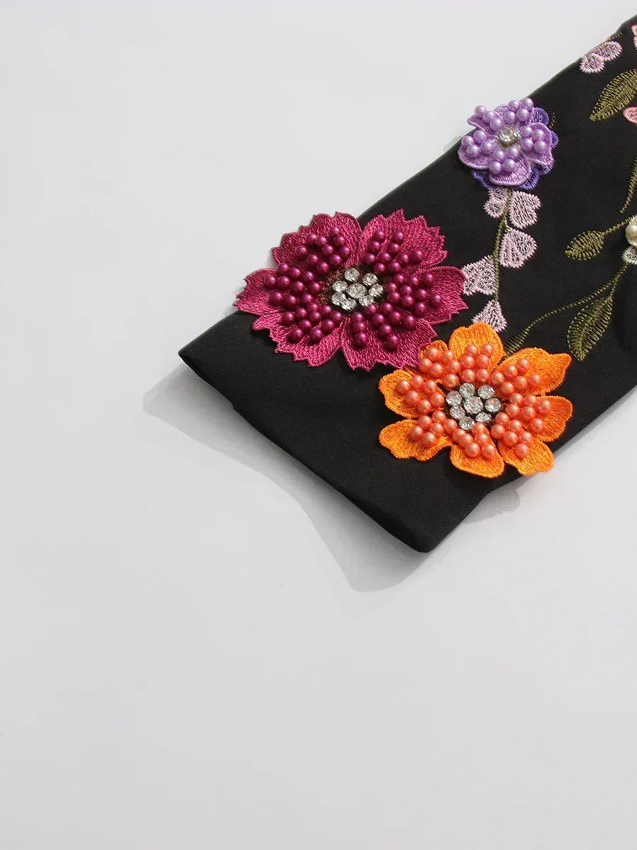 TWOTWINSTYLE Hit Color Spliced Appliques Fashion Blazers for Women Lapel Long Sleeves Patchwork Bead Temperament Blazer Female