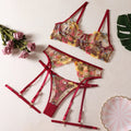 HIMEALAVO Lingerie Sensual Lace Underwear Transparent Embroidery 3-Piece Garters Fancy Beautiful Short Skin Care Kits Intimate