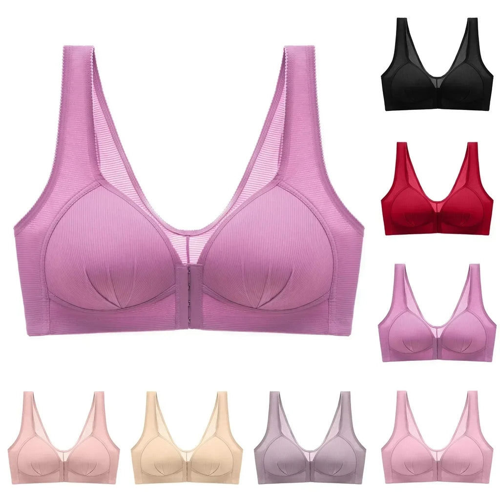 WTEMPO Plus Size Thin Non-steel Ring Front Buckle Cotton Bra Gathered Comfortable Underwear Soft Collection lingerie