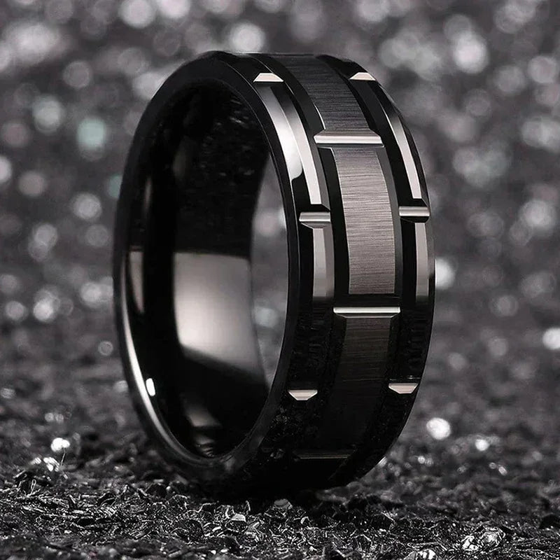 Fashion Men 8MM Stainless Steel Ring Black Color Brushed Double Groove Pattern Men's Wedding Ring Party Jewelry For Women Gift