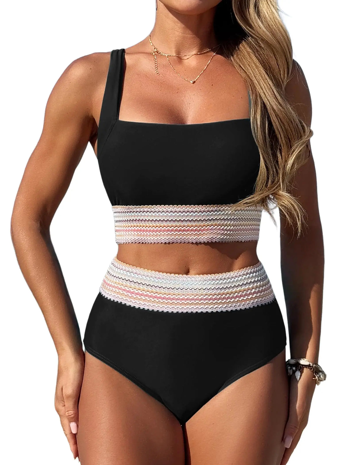 ZAFUL Women High Waisted Bikini Tummy Control Swimsuits Two Piece Swim Suits for Women 2025 Sporty Bathing Suit Swimwear