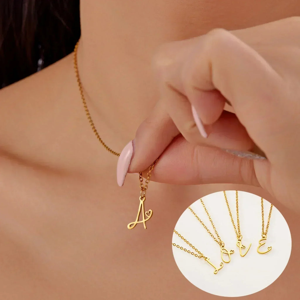 26 Initial Letters Heart Pendant Stainless Steel Necklace for Women Gold Color A-Z Alphabet Choker Chain Birthday Jewelry Gift