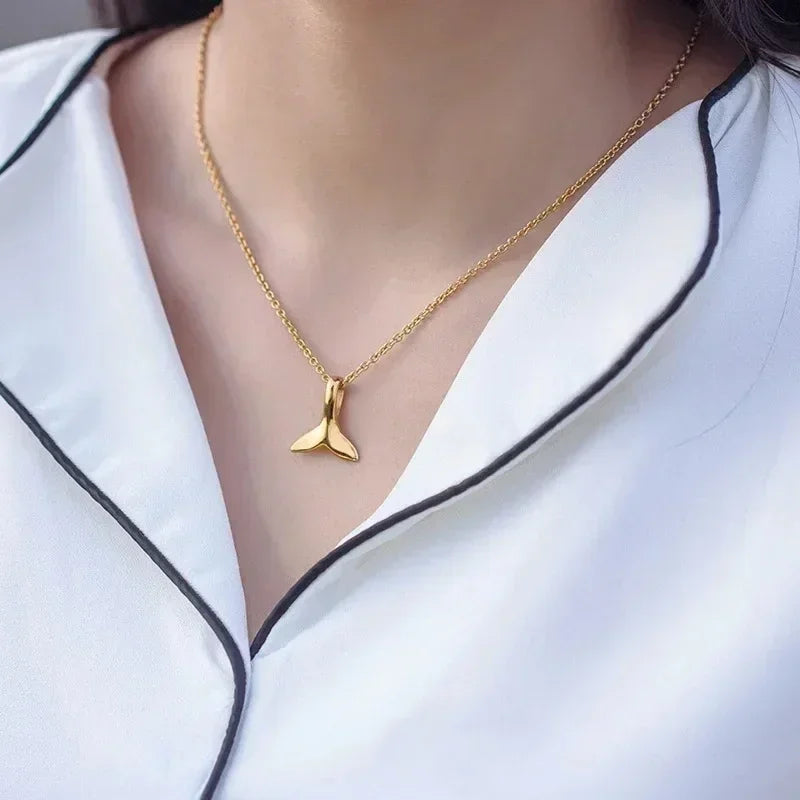 Dainty Gold Plated Mermaid Fish Tail Necklace For Women Summer Beach Jewelry Accessories