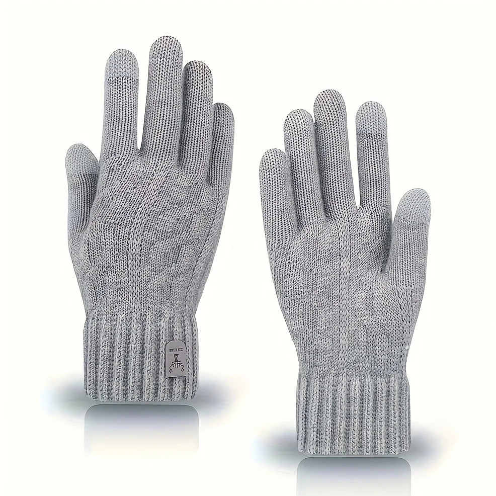 Men's Fleece-Lined Wool Knit Touchscreen Gloves