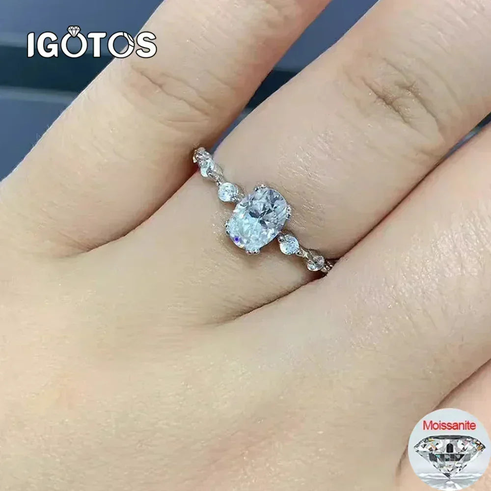 IGOTOS 1CT Oval Cut Moissanite Engagement Ring with Certificate Pass Diamond Test 925 Sterling Silver Wedding Bands Fine Jewelry