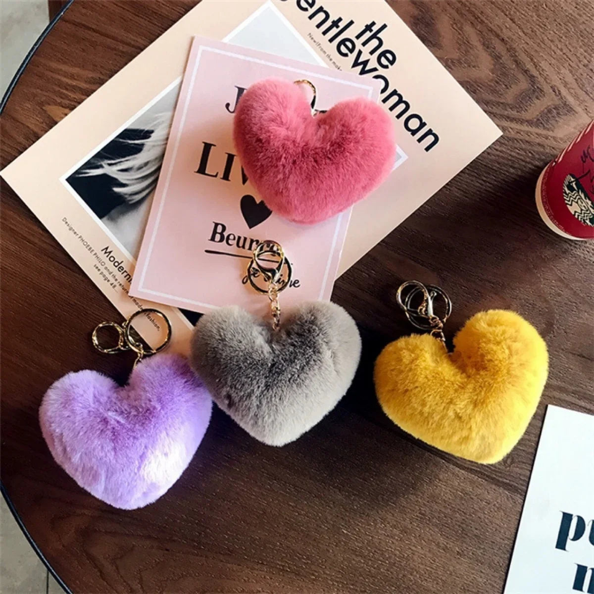 Heart Plush Pom Pom Keychain Fashion Bag Charm