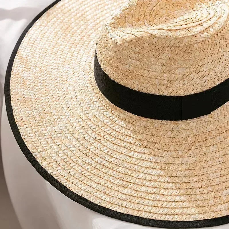 New 2024 Belt Strap Straw Sun Hat For Women Fashion Vacation Beach UV Hats Summer Wide Brim Travel Panama Hats Outdoor Wholesale