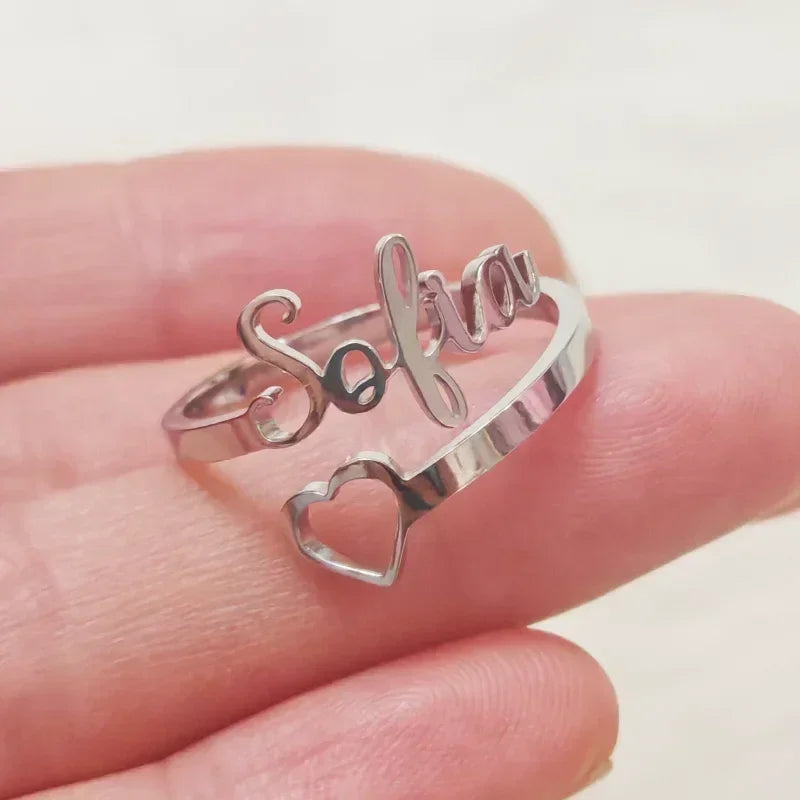 Custom Hollow Love Name Ring Personalized 18K Stainless Steel Opening Adjustable Ring Jewelry Birthday Party Gift Wholesale