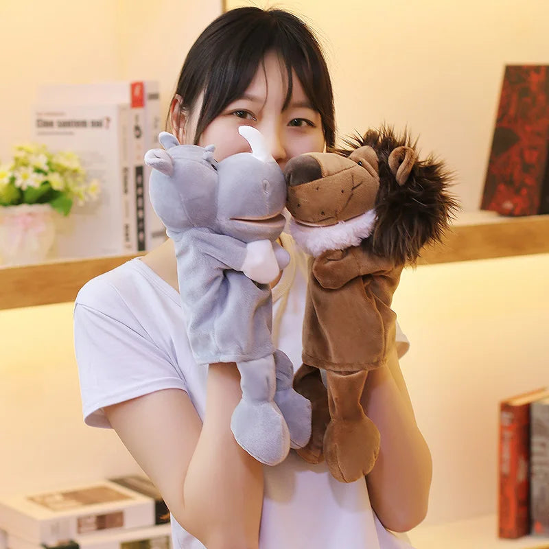 35cm Cartoon Animal Hand Puppets, Lion Elephant Pig Parent-Child Game Toys for Kids