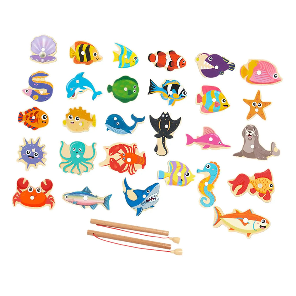 Wooden Magnetic Fishing Game for Kids - Montessori Educational Toy, 30-Piece Set