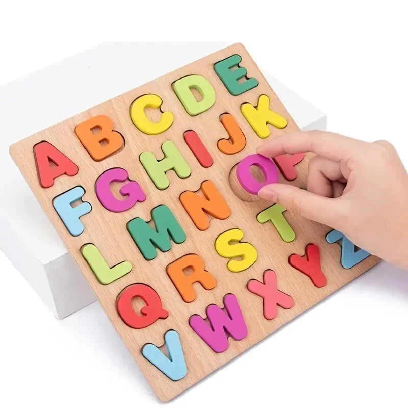 Colorful Alphabet & Number Wooden Puzzles, Kids Intelligent Matching Game, Preschool Children Early Educational Toy
