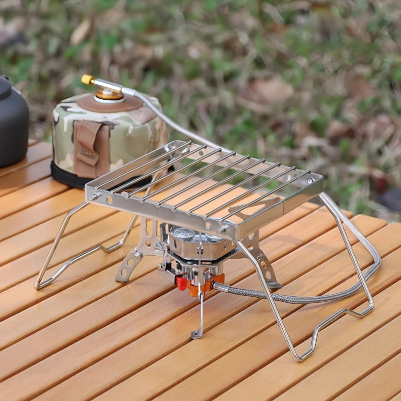 Compact Camping Stove Grill Rack & Burner for Outdoor Cooking