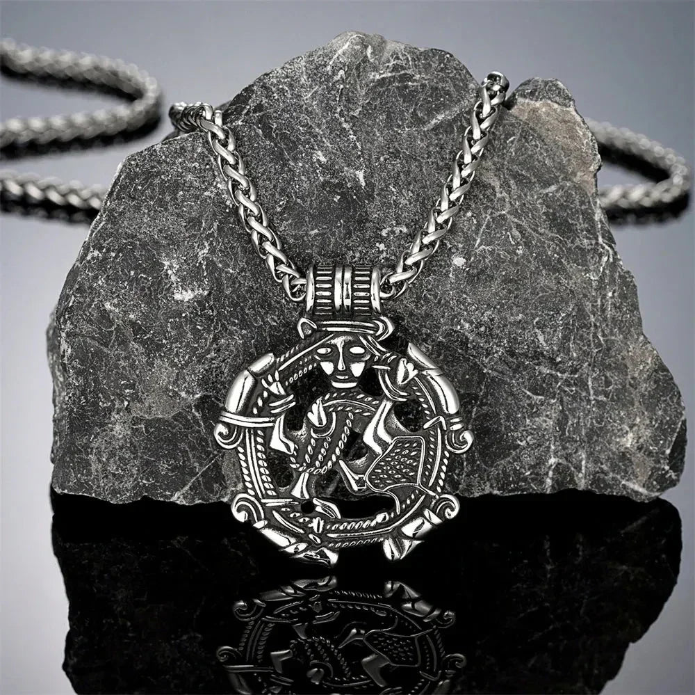 Vintage Vikings Loki Hollow Necklaces Men Stainless Steel Norse Mythology Trinity Pendant Amulet Scandinavian Jewelry Male Gifts