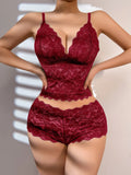 Sexy Sheer Floral Lace Bra Set for Women Wireless Unpadded Bralette and Panty Set Romantic Comfortable Underwear S-XL