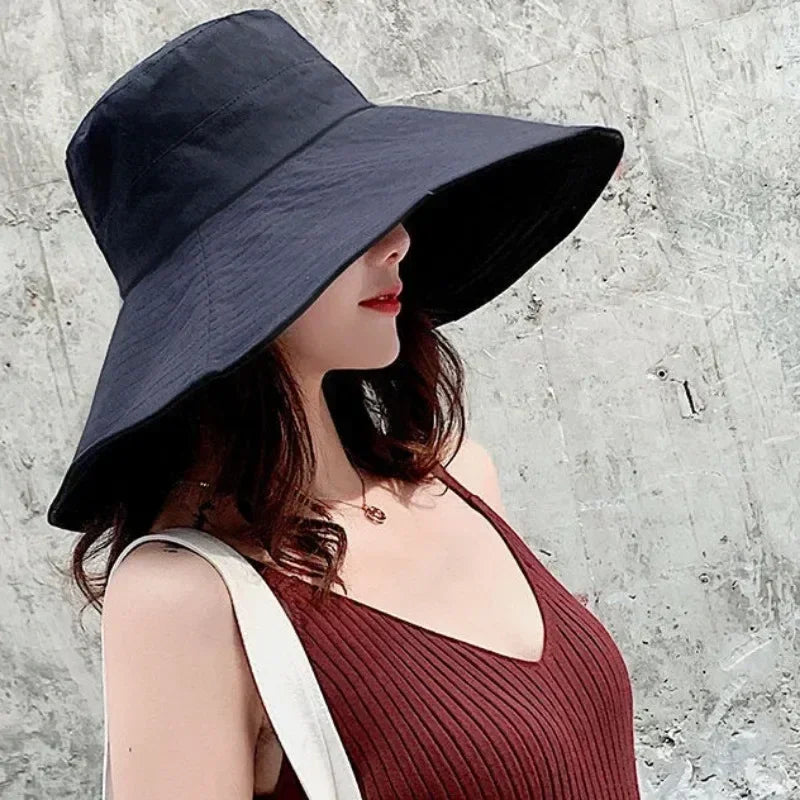 Japanese Sunshade Female Spring and Summer Sunscreen Free To Fold Big Brim Sun Hat Fisherman Hat Cover Face Oversized Hair