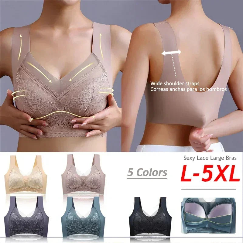 L-5XL Women Large Bra Push Up Ice Silk Seamless upper Bralette Lace Wireless Summer Bras Plus Size Top Lingerie Underwear 15019
