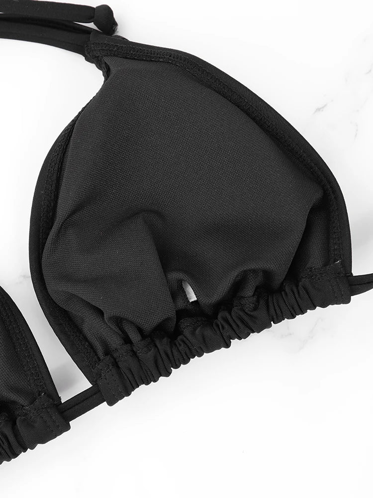 2 Pcs/Set Women's Bikini Split Set Summer Leisure Vacation Style Hanging Neck Bareback Strap Bikini Set Beach Women's Swimsuit