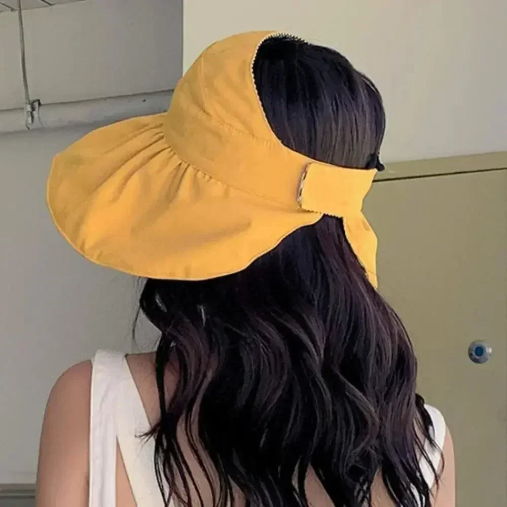 Foldable Sunscreen Hat New Big Brim Cotton Empty Top Cap Double Sided UV Protection Sun Hat
