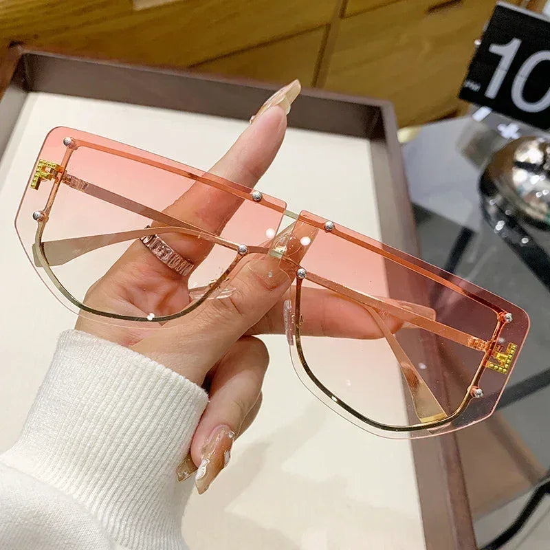 Sunglasses Integrated Frame High-end Frameless New Sunglasses Metal Polygonal Fashion Glasses 90288