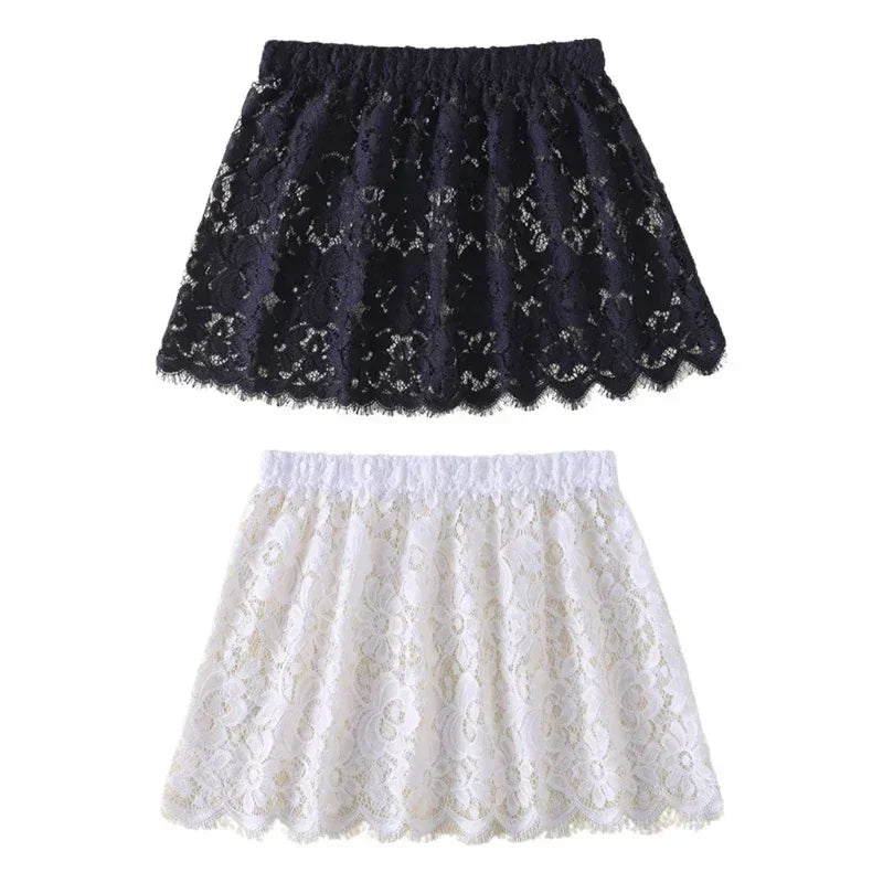 Women Eyelash Floral Lace Shirt Extender Adjustable Layered Faux Top Hem Lower Sweep Mini Skirt Half Slip Underskirt