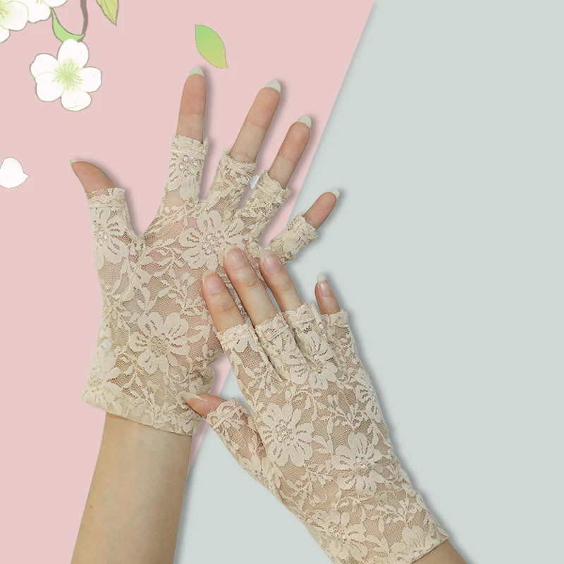 Women's Lace Flower Half-Finger Gloves, Touchscreen