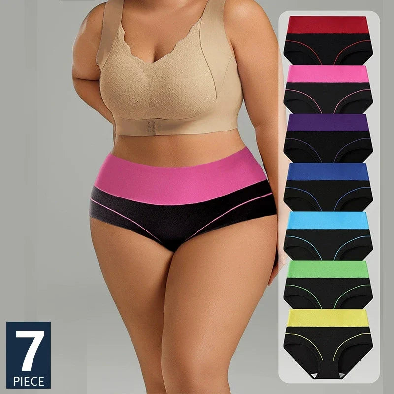 7PCS High Waist Body Shaper Soft Cotton Briefs for Women Slimming Breathable Panty Plus Size XS-3XL Lingerie Female Underwear