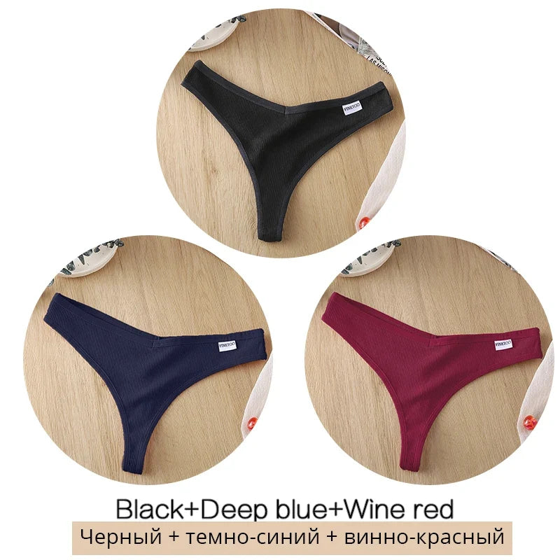 3Pcs/Set Women Cotton Thongs Panties Sexy Low Waist G-String Briefs Ladies Brazilian Lingerie Girls Breathable Intimates Bikini