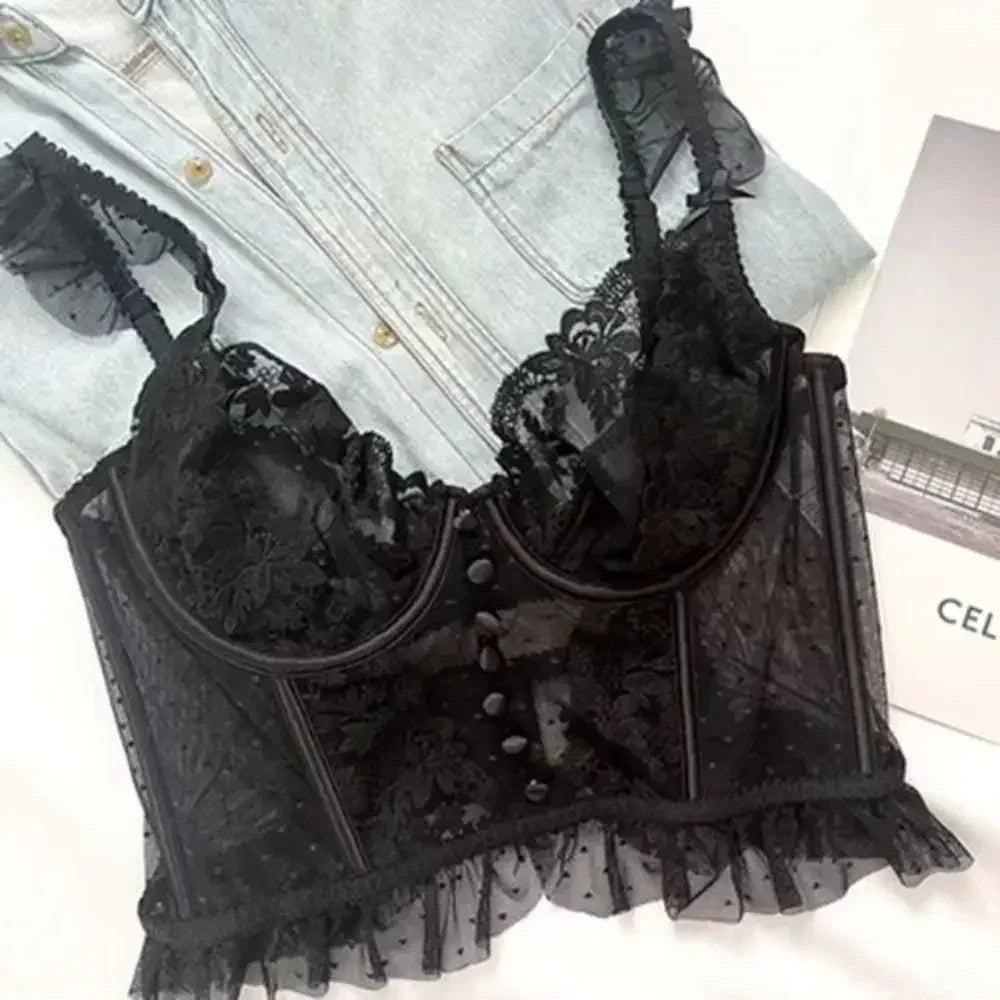 Fashion Comfortable Lace Lingerie with Steel Ring Wrapped Chest Top Bra and Panty Set Sexy Intimates Supply Underwire Female