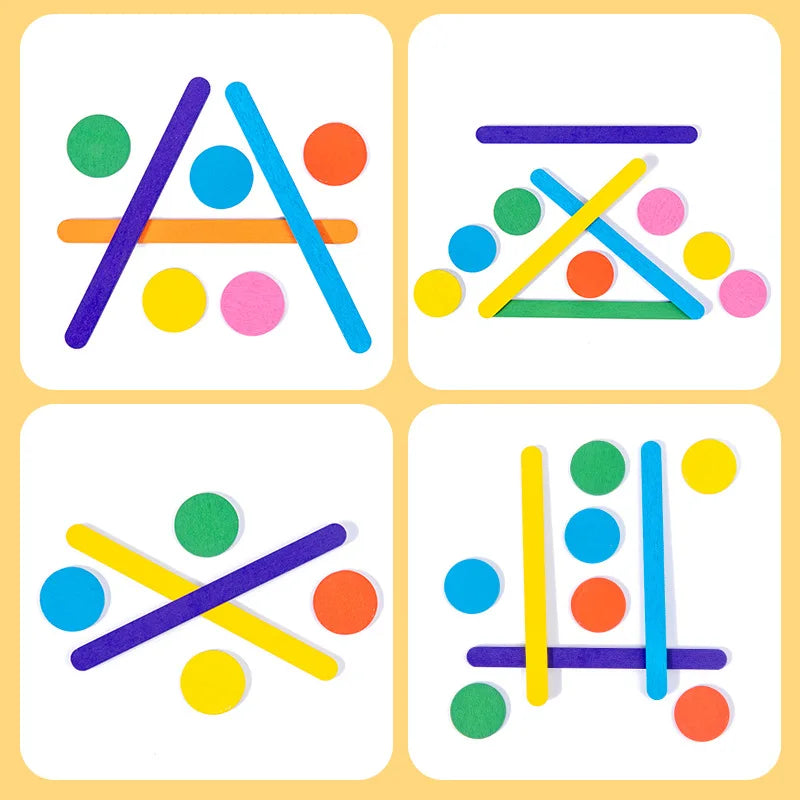 Children's Rainbow Stick Thinking Puzzle, Wooden DIY Ice Cream Stick Puzzle, Challenge Table Game, Montessori Educational Toy