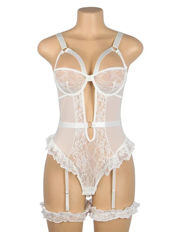 Comeondear Suspenders Women Teddy Leotard Sexy Plus Size Rompers Lingerie Underwire Lace Garter Bodysuits Slim Jumpsuit Pajamas