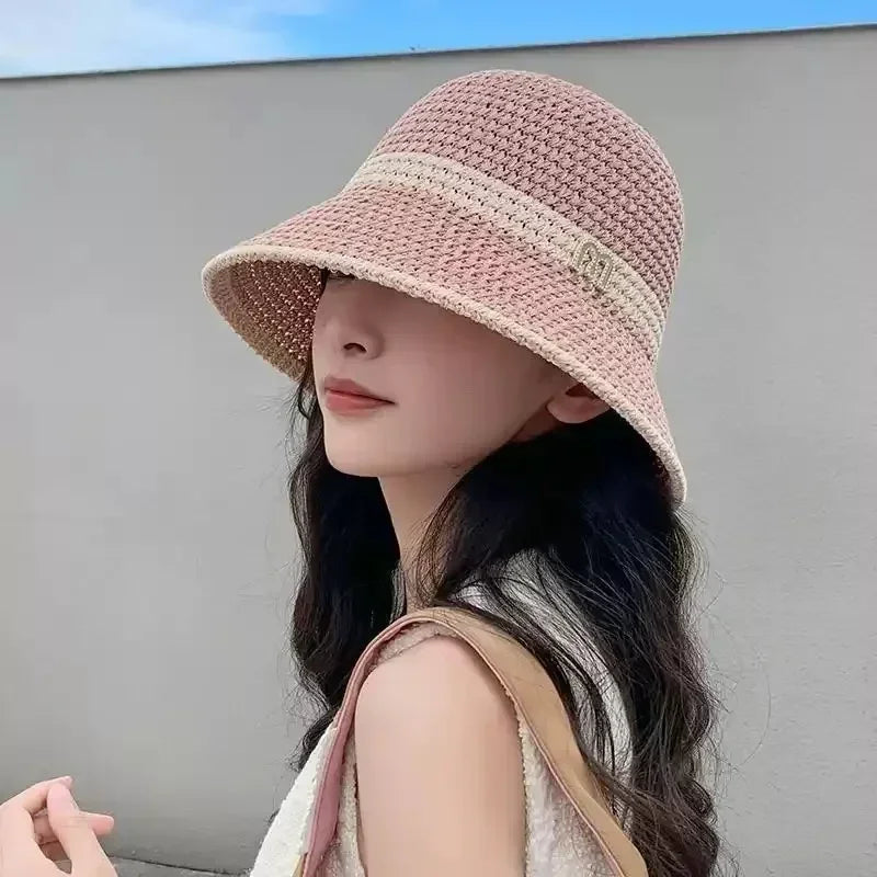 Outdoor Sunshade Hats Summer Breathable Hollow Knitted Korean Fashion Women Fisherman Hat Permeability Crochet Retro Bucket Hat
