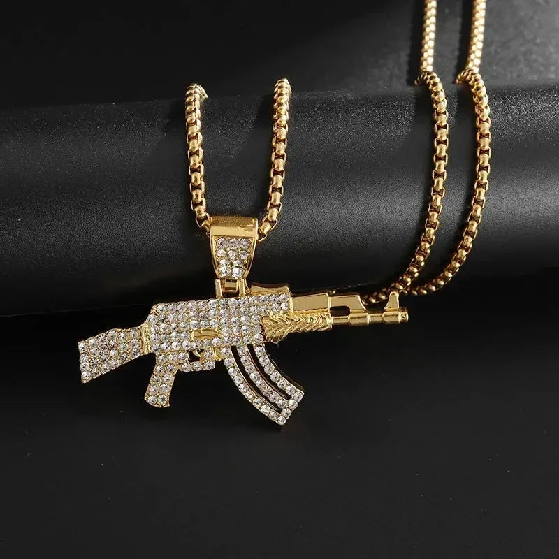 Hip-Hop Ak-47 Rifle Gun Pendant Necklace Men\'s Personalized Street Hip-Hop Rock Rap Party Jewelry