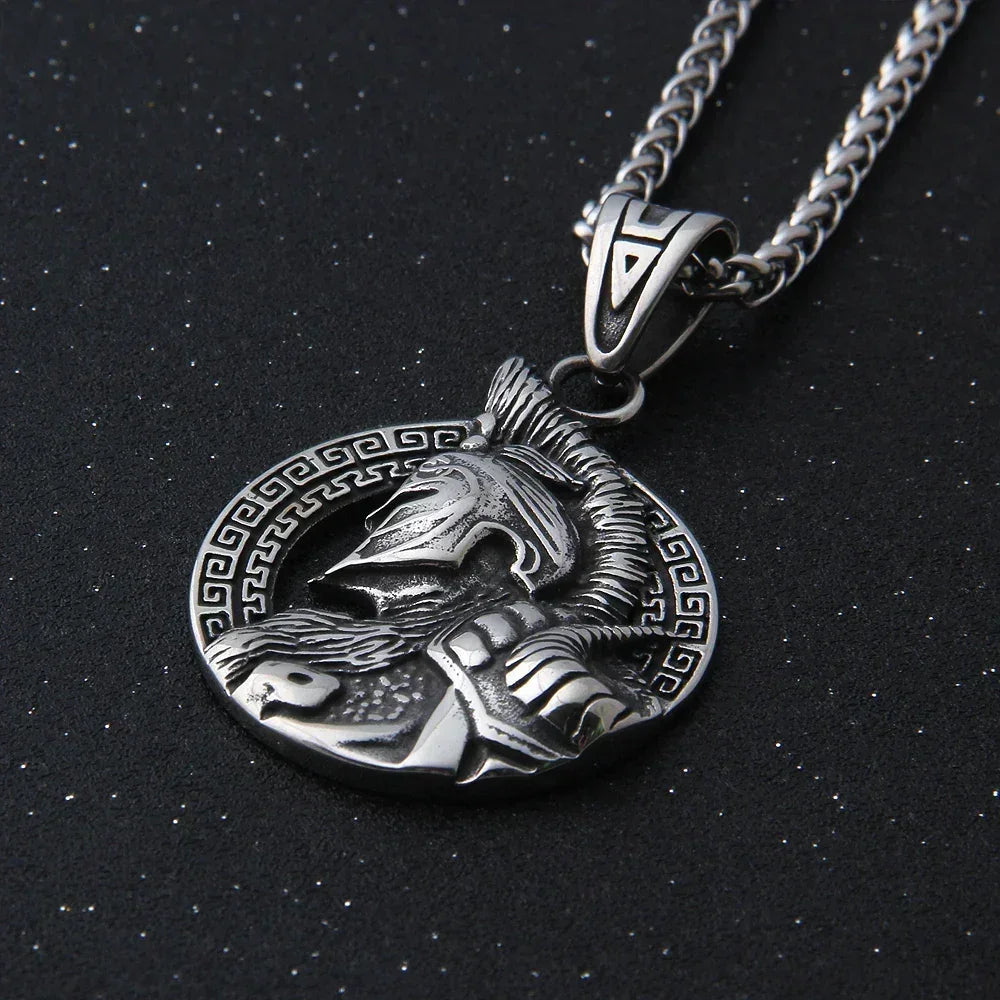 stainless steel King of War Spartan Warrior Portrait Pendant Men\'s Necklace Trend Rock Hip Hop Party Jewelry Christmas Gift