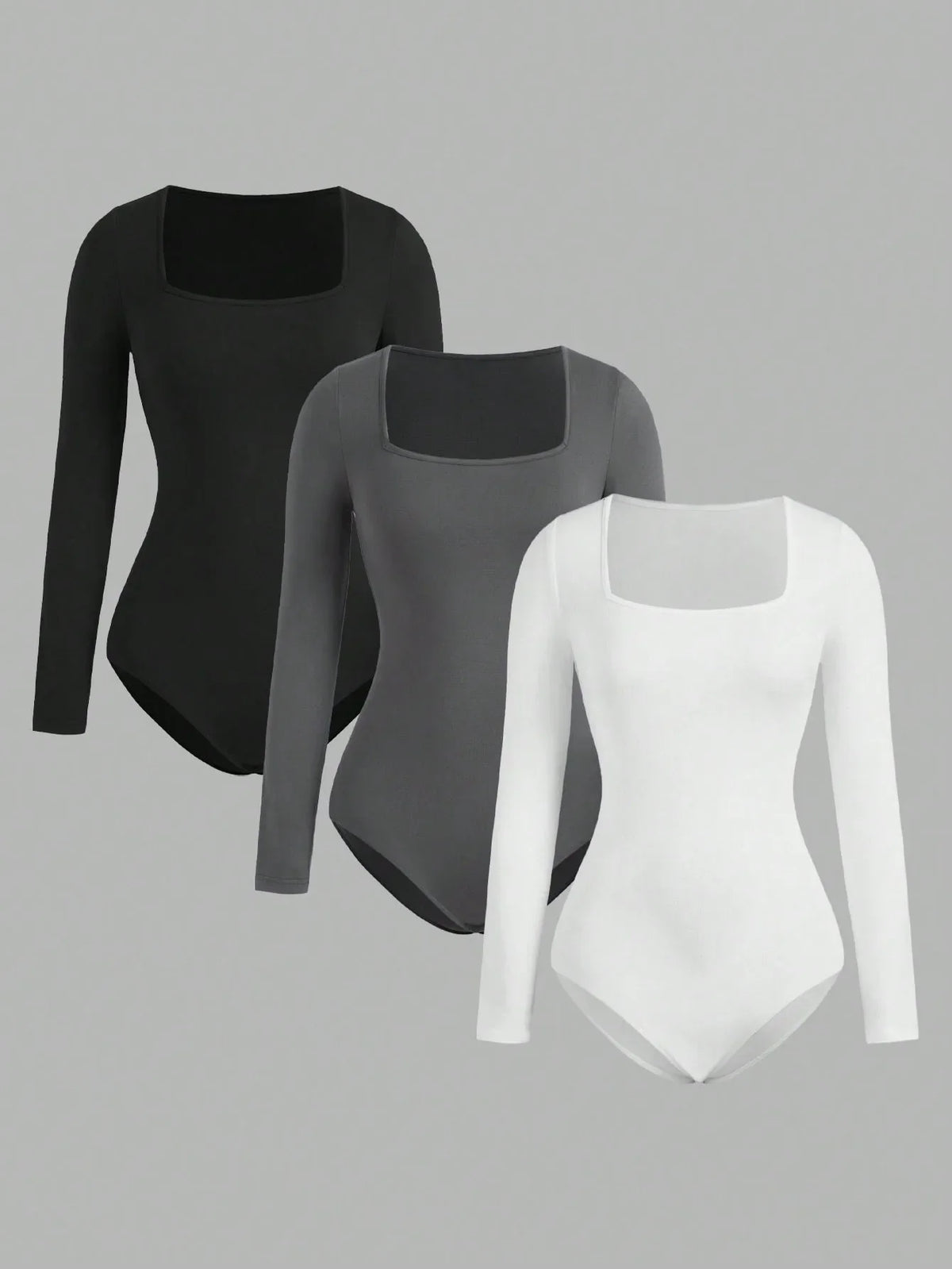 Women's Solid color Square Neck  Open Crotch One-Piece Bodysuit Long Sleeved Body  Lady Streetwear Female Warm Clothing