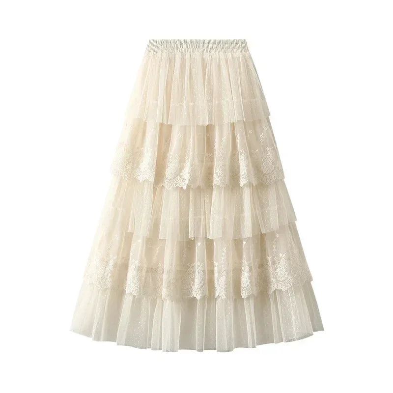 Women's High Waisted Slimming Sand Cake Skirt, Half Skirt, High-End Feeling Gauze, Long Skirt, Summer, , 2025 Hundred fold skirt
