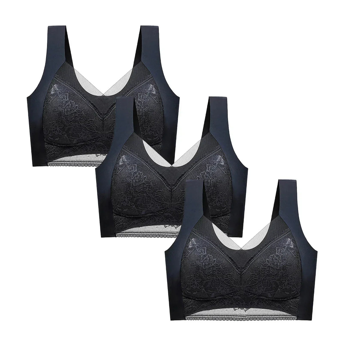 FallSweet 3PCS Lace Push Up Bras for Women Sexy Wireless Bra Ice Silk Deep V Bralette Tops Female Lingerie Mom's Underwear L-5XL