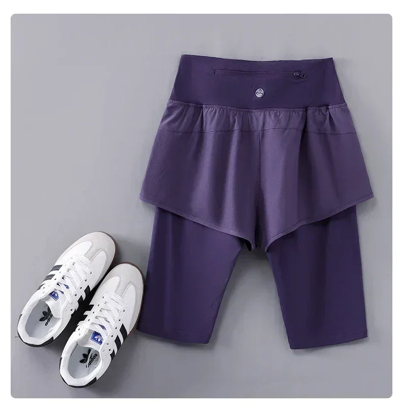 DRUR Yoga Shorts Women Summer Five-Quarter Athletic Shorts Elastic Waist Running Workout Short Leggings For Ladies Sport Shorts