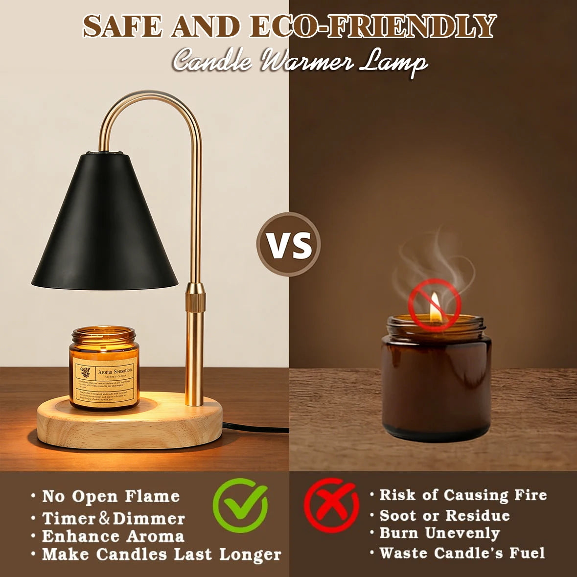Black Candle Warmer Lamp with Timer, Dimmable & Adjustable - Style A