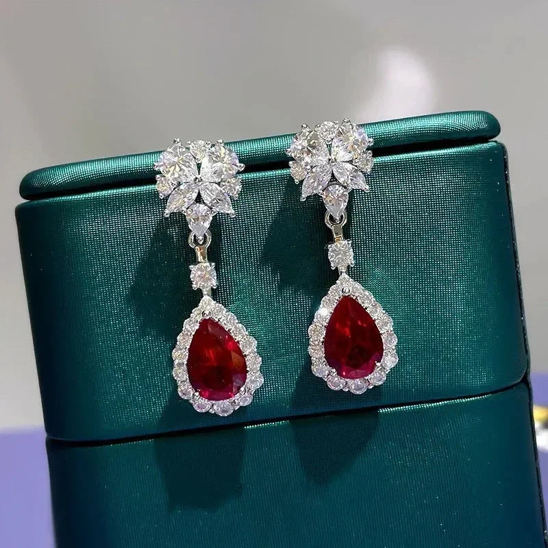 Huitan Brilliant Red CZ Drop Earrings for Women Gorgeous Attractive Creative Accessories for Engagement Charming Wedding Jewelry