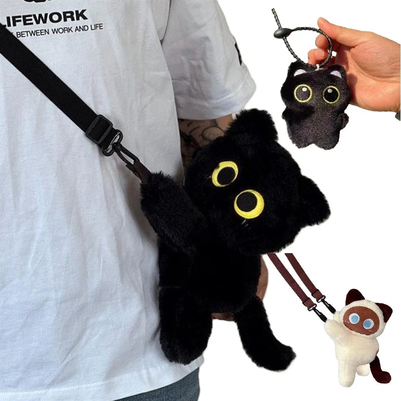 Kawaii Black Cat Plush Fashion Shoulder Bag – Cute Fur Crossbody and Phone Coin Purse for Women