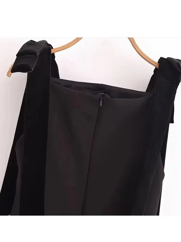 TFMLN Autumn New Women Dress 2024 Slim Chic Sleeveless Dress Bow Casual  Mini Frock Female Fashion Elegant Short Party Dress