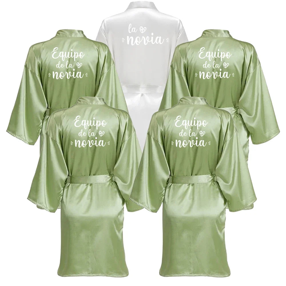 Sage Green Bridal Satin Robe Women Spanish Wedding Robe Novia Kimono Bride Party Bridesmaid Robes