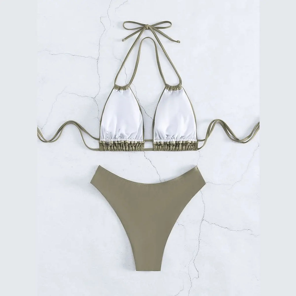 Nylon Solid Bikini Swimwear Sexy Fashion Modelling Design Swimsuit Women 2025 New Style Beachwear for Bathing Suit