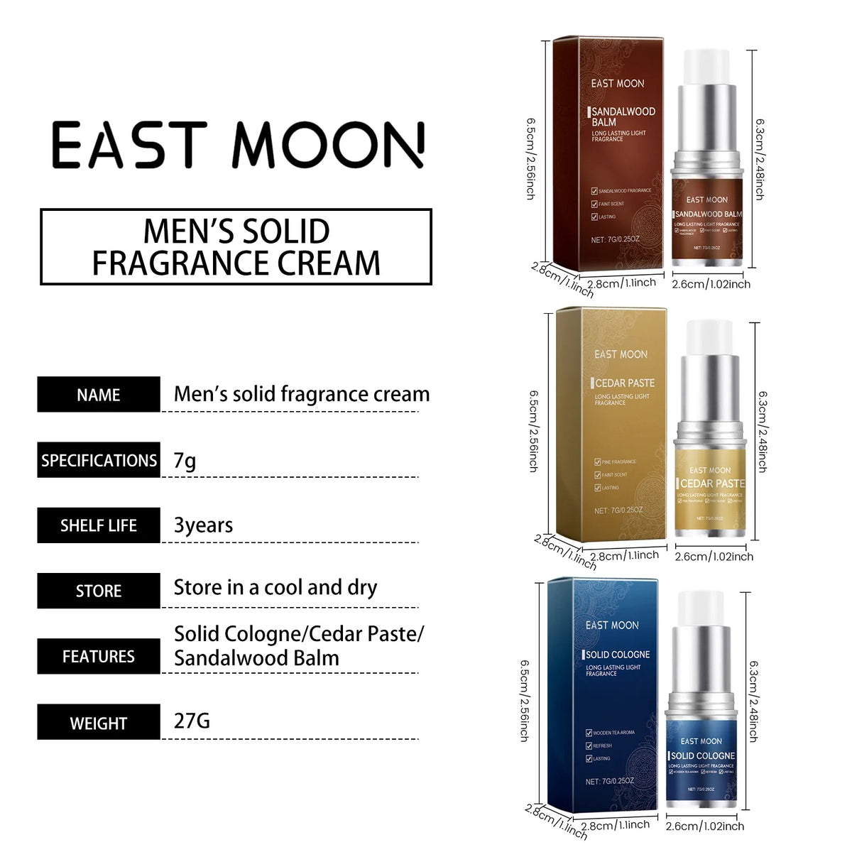 3Scents Men's Solid Cologne Lasting Fresh Cologne Pheromones Fragrance Men Deodorant Portable Woody Scent Solid Fragrance Balm