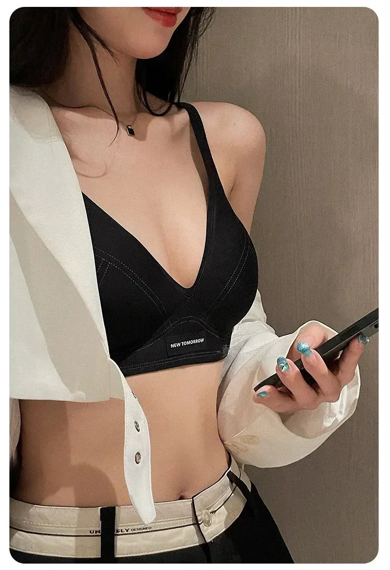MOYISU Lingerie Women's Summer Traceless Small Bra Pull Together No Underwire Jelly Bar Soft Support Tuck Back Bra Cover