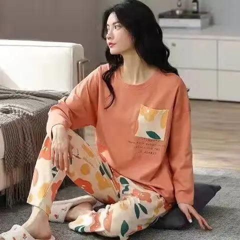 Spring and Autumn New Ladies Pajamas Homewear Set of Long-Sleeved Autumn and Winter Homewear Women Plus Size Pajamas Set