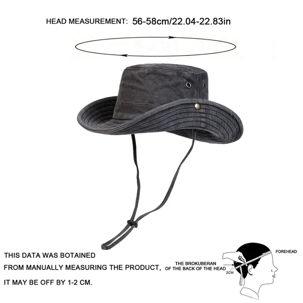 Men's Washed Wide Brim Bucket Hat for Outdoor Sun Protection