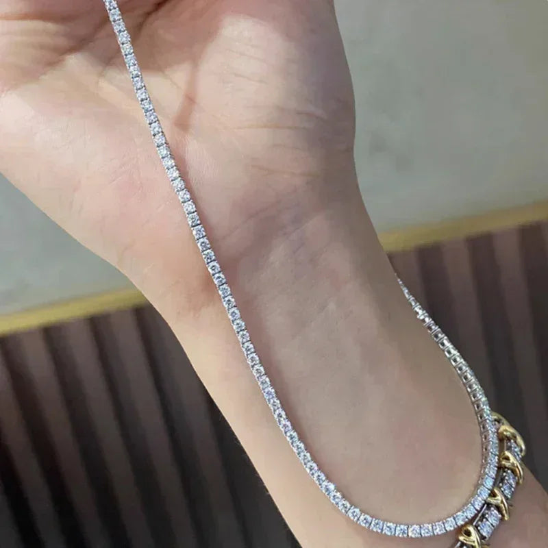 New S925 Sterling Silver Hip Hop Full CZ Choker Chain Necklace For Women Luxury Cubic AAA Zircon Short Accessories Fine Jewelry