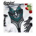 Diccvicc Elegant Women's Body with Gloves See Through Floral Lace Sexy Bodysuit Lingerie Intimate Underwear Set Female Clothing